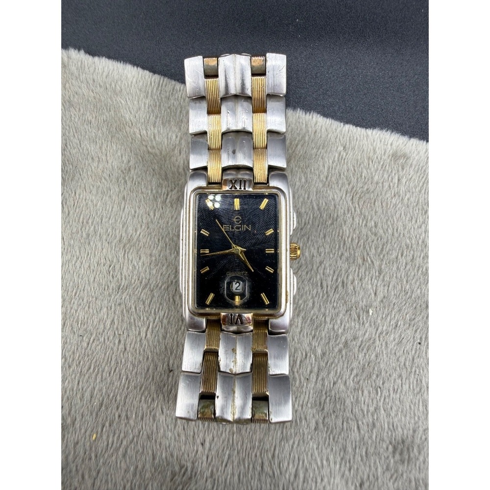 Vintage Elgin Watch Silver Gold Tone Date FM333-040 6.5in